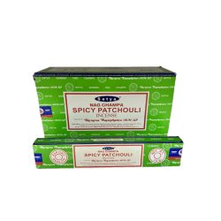   FÜSTÖLŐ LAPOS PATCHOUL SPICYI SATYA NAGCHAMPA (FŰSZERES PACSULI) 10DB PÁLCIKA/DOBOZ