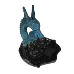   LEFELE ÁRAMLÓ FÜSTÖLŐTARTÓ  (ZÖLD-FEKETE SÁRKÁNY)  KERÁMIA  