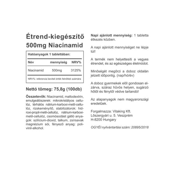 B-3 VITAMIN (NIACINAMID) 500MG 100DB (VITAKING)