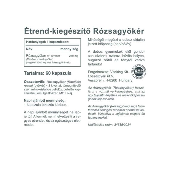 RHODIOLA ROSEA ROOT (ARANYGYÖKÉR, RÓZSAGYÖKÉR)  KAPSZULA  (VITAKING) 60 DB