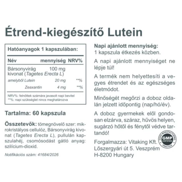 LUTEIN 20MG + 4MG ZEAXANTIN KAPSZULA 60 DB (VITAKING)