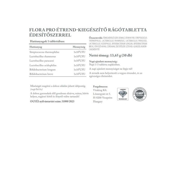 FLORAPRO ÉLŐFLÓRÁT TARTALMAZÓ RÁGÓTABLETTA 30DB (VITAKING)