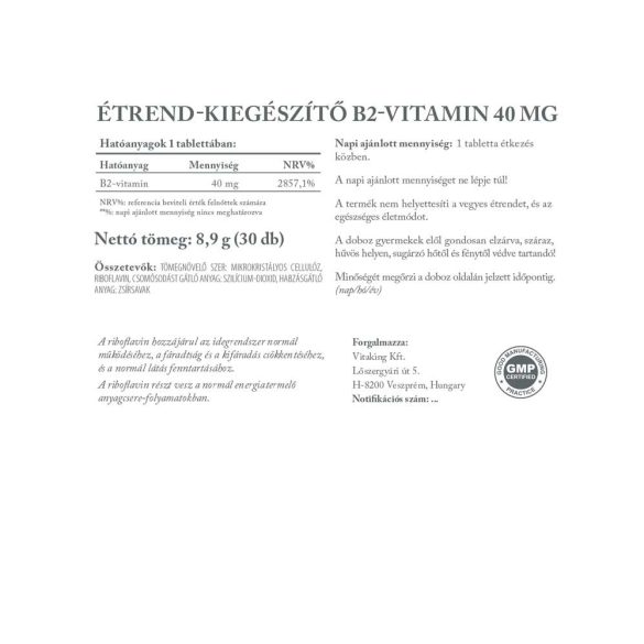 B-2 VITAMIN (RIBOFLAVIN) 40MG 30DB (VITAKING)