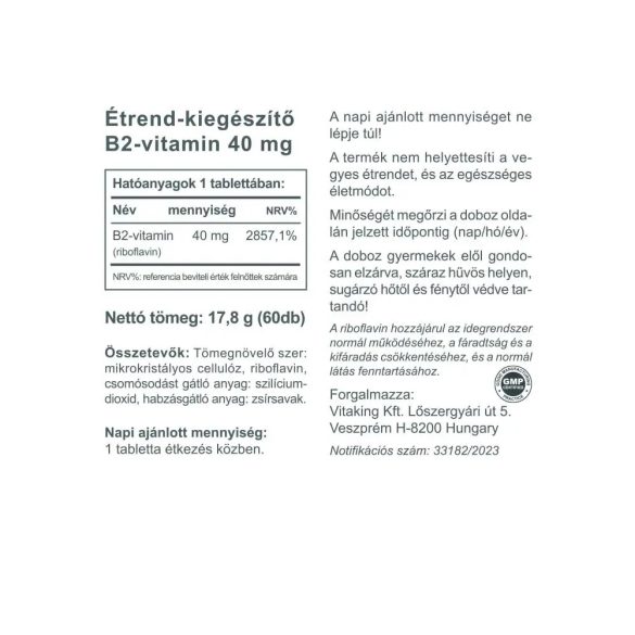 B-2 VITAMIN (RIBOFLAVIN) 40MG 60DB (VITAKING)