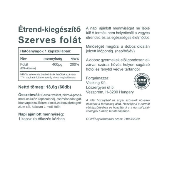 B-9 VITAMIN (FOLÁT) 400MCG 60DB (VITAKING)
