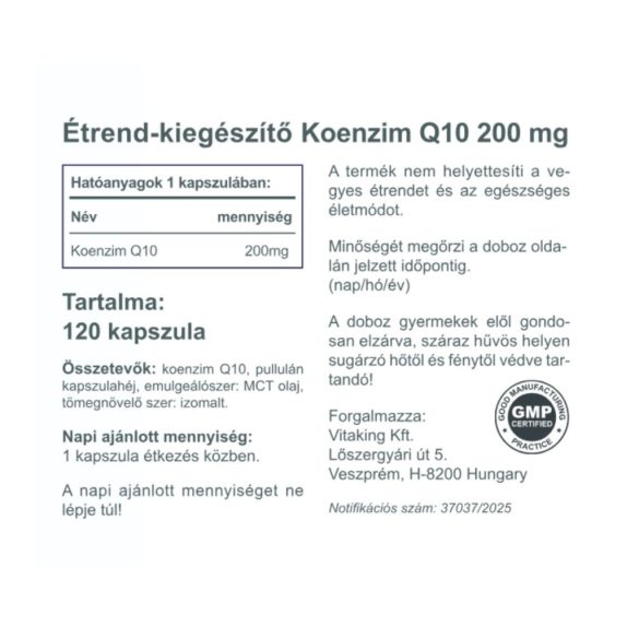 KOENZIM Q10 KAPSZULA 200 MG (FERMENTÁLT NÖVÉNYI) 120 DB