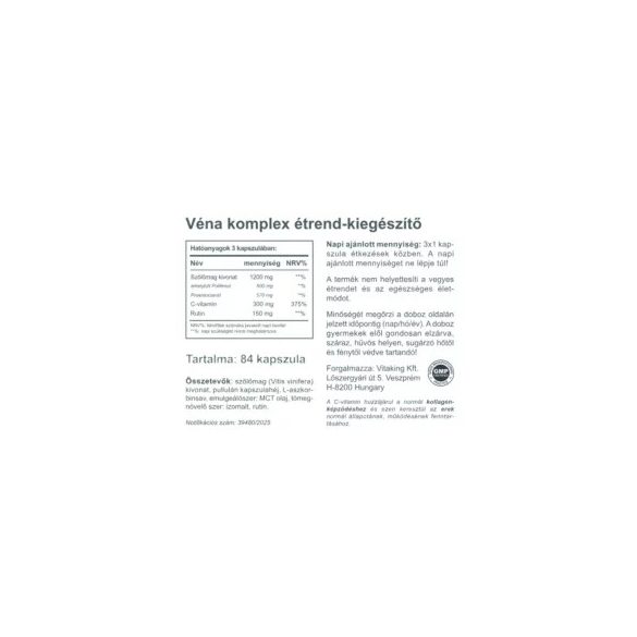 VÉNA KOMPLEX (SZŐLŐMAG + RUTIN + C-VITAMIN) 84DB KAPSZULA (VITAKING)