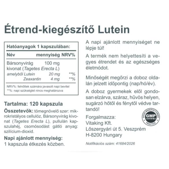 LUTEIN 20MG + 4MG ZEAXANTIN 120DB KAPSZULA (VITAKING)