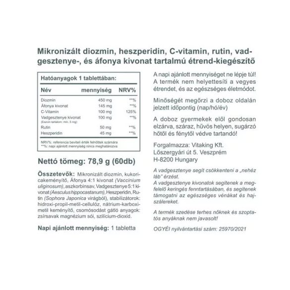 VADGESZTENYE KOMPLEX 450MG MIKRONIZÁLT DIOZMINNAL 60DB KAPSZULA (VITAKING)